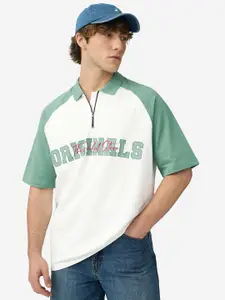 The Souled Store Men Typography Printed Polo Collar Oversized T-shirt