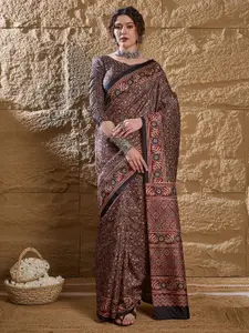 Mitera Floral Silk Blend Dabu Saree