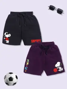 YK X Minute Mirth Boys Assorted Pack Of 2 Snoopy Printed Cotton Shorts
