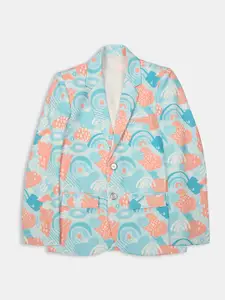 CHARCHIT Boys Printed Notched Lapel Single-Breasted Blazer With T-Shirt