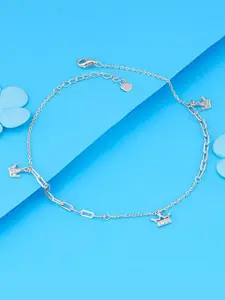 GIVA 925 Silver Rhodium-Plated Crystals Stone Studded Crown Charm Anklets