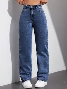 DressBerry Women Comfort Straight Fit High-Rise Light Fade Acid Wash Stretchable Jeans