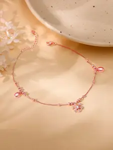 GIVA 925 Silver Rose Gold-Plated Zircon Stone Studded Winter Wonderland Anklets