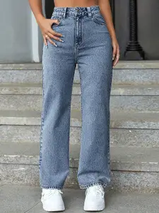 DressBerry Women Comfort Straight Fit High-Rise Light Fade Acid Wash Stretchable Jeans