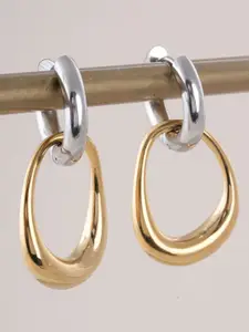 PALMONAS Silver & Gold-Plated Stainless Steel Anti-Tarnish Contemporary Hoop Earrings