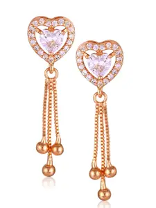 DIVASTRI Gold-Plated Cubic Zirconia Studded Heart Shaped Drop Earrings