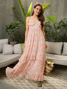 SASSAFRAS Floral Print Georgette Maxi Midi Dress