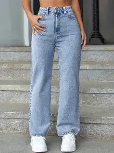 DressBerry Women Comfort Straight Fit High-Rise Light Fade Acid Wash Stretchable Jeans