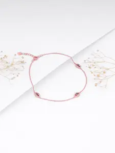 GIVA 925 Silver Rose Gold-Plated Artificial Stones Studded Evil Eye Trio Anklets