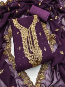 KALINI Floral Embroidered Beads & Stones Georgette Unstitched Dress Material