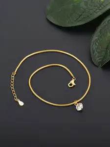 GIVA 925 Silver Gold-Plated Zircon Stone Studded Dangling Charm Anklets