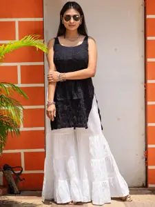 Club Loom Floral Embroidered Sleeveless Chikankari Chanderi Embroidered Top