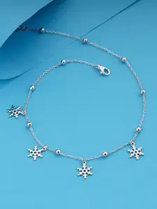 GIVA 925 Silver Rhodium-Plated Snowflake Charm Anklets