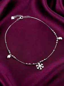 GIVA 925 Silver Rhodium-Plated Zircon Stone Studded Snowflake Anklets