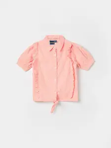 Juniors by Lifestyle Embroidered Puff Sleeve Cotton Shirt Style Top