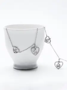 GIVA 925 Silver Rhodium-Plated Zircon Stone Studded Crown Heart Anklets
