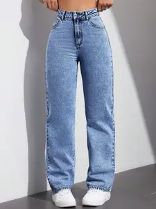 DressBerry Women Comfort Straight Fit High-Rise Light Fade Acid Wash Stretchable Jeans