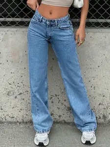 DressBerry Women Comfort Straight Fit High-Rise Light Fade Acid Wash Stretchable Jeans