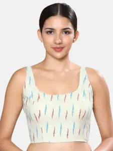 Studio Shringaar Printed Round Neck Sleeveless Saree Blouse