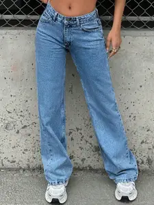 DressBerry Women Comfort Straight Fit High-Rise Light Fade Acid Wash Stretchable Jeans