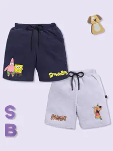 YK X Minute Mirth Boys Assorted Pack Of 2 Sponge Bob Printed Cotton Shorts