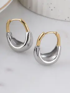 PALMONAS Silver & Gold-Plated Stainless Steel Anti-Tarnish Contemporary Hoop Earrings