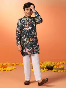 Sangria Boys Printed Mandarin Collar Neck Kurta Set