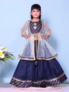 BAESD Girls Embroidered Mirror Work Choli & Lehanga With Koti