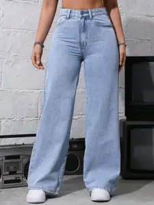 DressBerry Women Comfort Straight Fit High-Rise Light Fade Acid Wash Stretchable Jeans