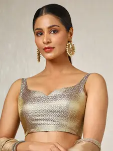 Soch Woven-Designed Tussar Zari Sleeveless Saree Blouse