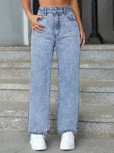 DressBerry Women Comfort Straight Fit High-Rise Light Fade Acid Wash Stretchable Jeans