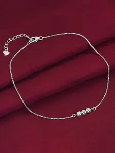GIVA 925 Silver Rhodium-Plated Artificial Stones Studded Triple Flora Anklets