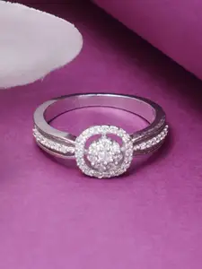 Tuanz Silver Jewelry 925 Sterling Silver Rhodium-Plated Cubic Zirconia-Studded Finger Ring