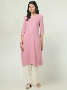 Soch Floral Yoke Design Sweetheart Neck Thread Work Cotton Straight Kurta