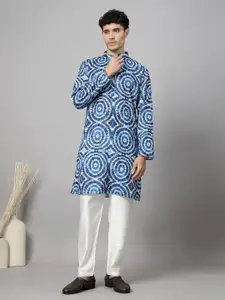 Vastraa Fusion Floral Printed Cotton Mandarin Collar Straight Kurta