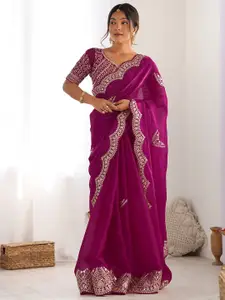 Satrani Embellished Sequinned Organza Heavy Work Saree