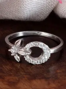 Tuanz Silver Jewelry 925 Sterling Silver Rhodium-Plated Cubic Zirconia-Studded Finger Ring