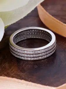 Tuanz Silver Jewelry 925 Sterling Silver Rhodium-Plated Cubic Zirconia-Studded Finger Ring