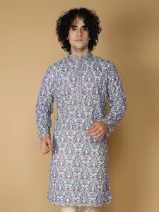 MAAHI FABS Geometric Printed Mandarin Collar Cotton Straight Kurta