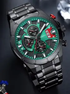 Curren Men Brass Dial & Stainless Steel Bracelet Style Straps Analogue Watch CR-8401-Black Green