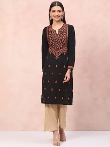 Rangriti Floral Printed Notch Neck Straight Kurta