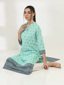 Rangriti Geometric Woven Design Mandarin Collar Straight Kurta