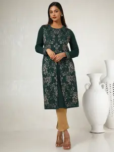 Soch Floral Woven Design Round Neck Straight Kurta