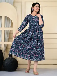 GUNDIA FASHION Floral Printed V-Neck A-Line Kurta
