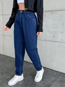 HIGH BUY Women Loose High-Rise Slash Knee Jeans