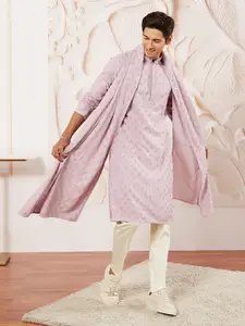 VASTRAMAY Men Embroidered Regular Sequinned Kurta with Pyjamas & With Dupatta