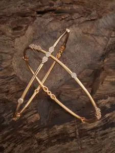 Kushal's Fashion Jewellery Set Of 2 Gold-Plated Stone-Studded Bangles