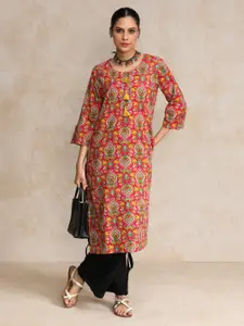 Varanga Floral Printed Cotton Round Neck Straight Kurta