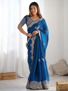 Satrani Embellished Sequinned Organza Heavy Work Saree