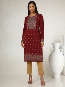 Soch Ethnic Motifs Woven Design Round Neck Straight Kurta